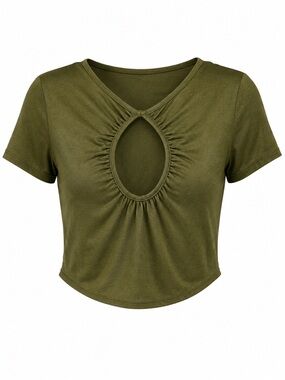 Olive Cutout Short Sleeve Women's Top